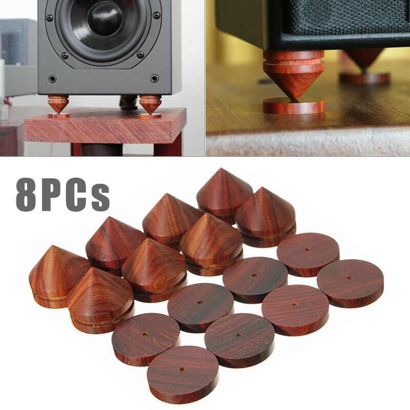 8Pcs Rosewood Speaker Isolation Feet Stand 23mm/0.91" Wooden Spikes + Base Pads