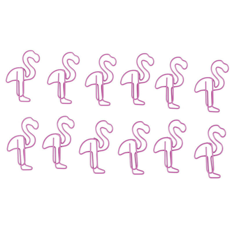 12pcs Cute Flamingo Bookmark Paper Clip Hollow Metal Binder Office Suppli.l8
