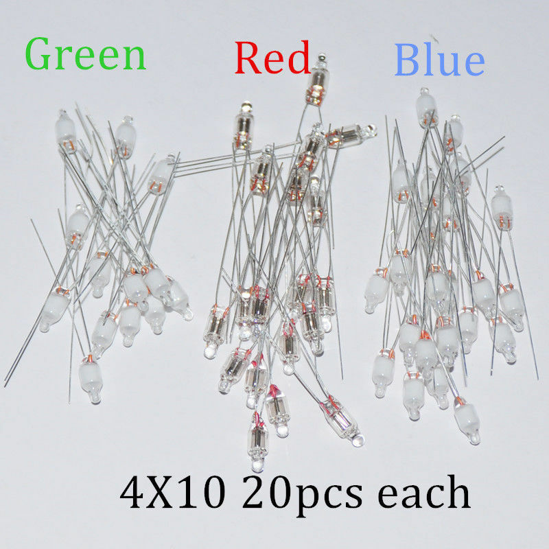 20pcs Neon Indicator Light Sign Bulbs 4*10mm RED Green Blue  Each Mix Lamps 60pc