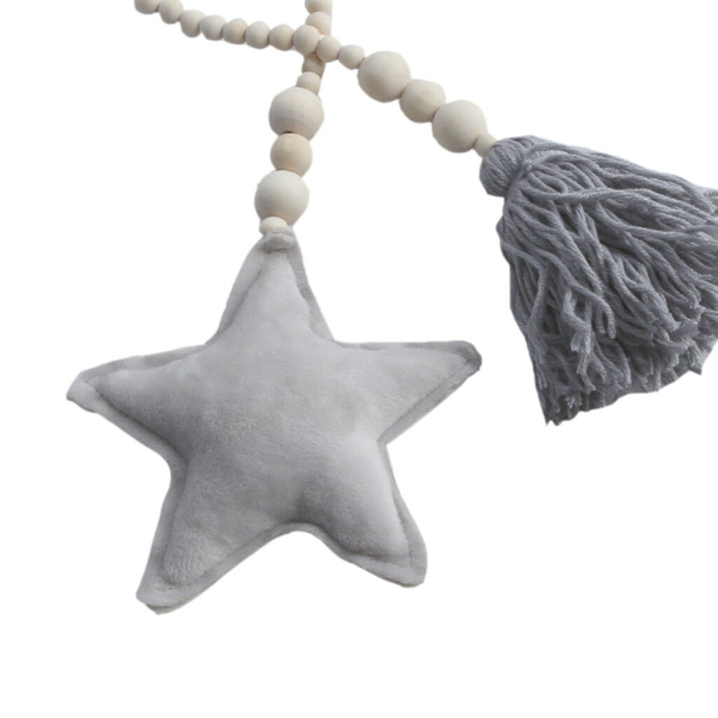 Wooden Tassel Grey Star Pendant Curtain Net Tieback Wall Hanging Ornament