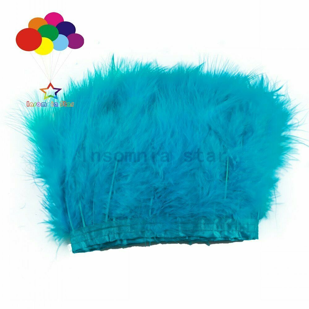Wholesale Feathers Trim Turkey Dyed Sea blue Marabou Plume on Ribbon for Wedding