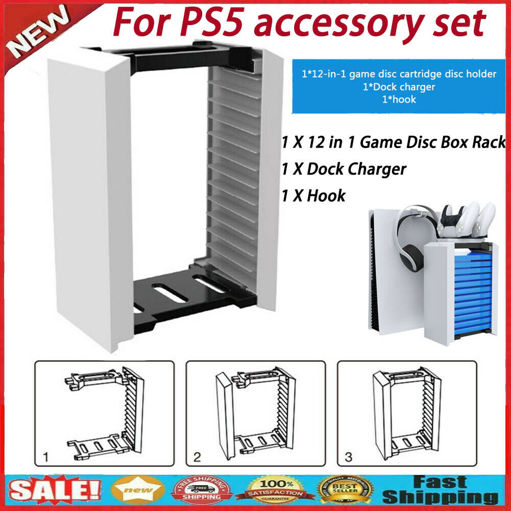 3pcs TP5-1545 for PS5 Dual Controller Charger Game Discs Stand w/ Hook for PS 5