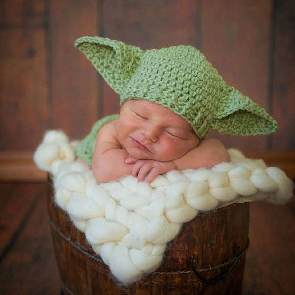 Newborn Baby Girls boys Yoda Outfits Crochet Hat Baby Frog Costume Photo Props