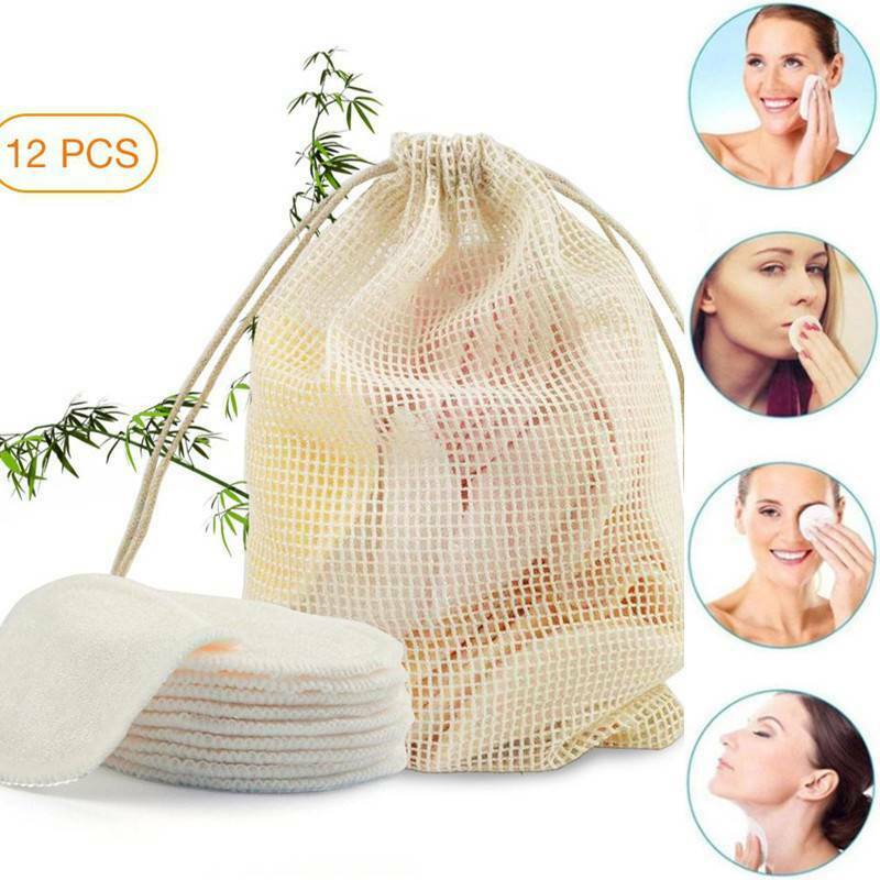 12 x Reusable Facial Cleansing Pad Bamboo Cotton Makeup Remover Pads Face Wipes~