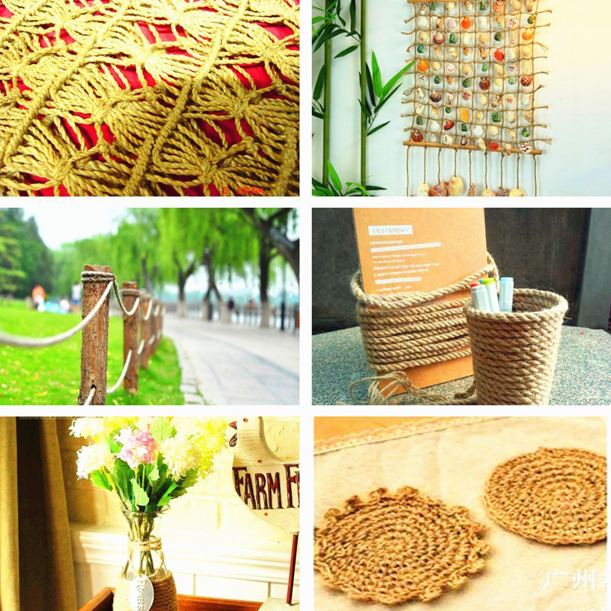 10M Twisted Burlap Jute Twine Rope Thick Natural Hemp Cord Sisal Rope 6mm