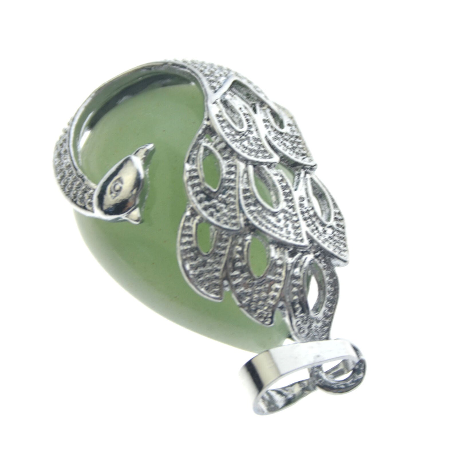 Aventurine stone bead Energy Reiki Healing Amulet Peacock Pendant