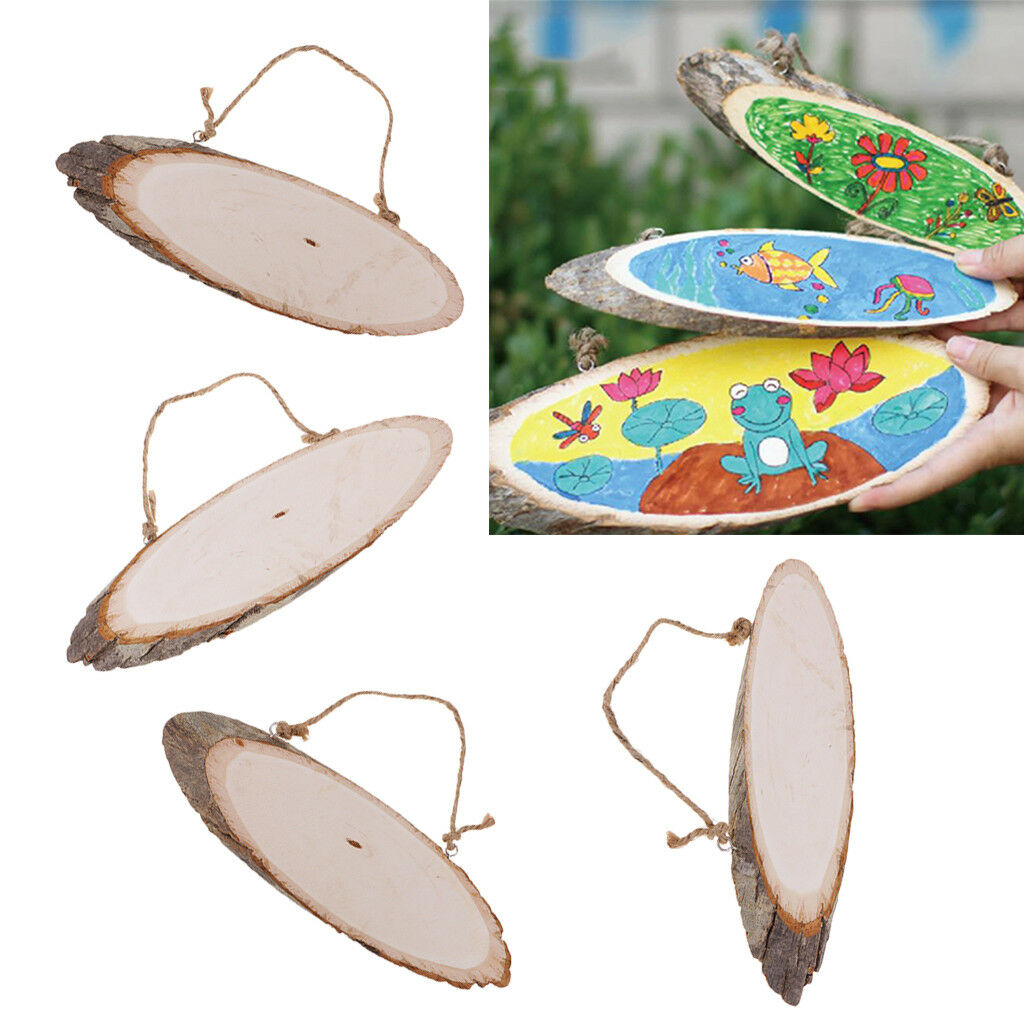 4x Oval Unfinished Wood Plaque Wooden Tree Slices Sign Craft DIY Pyrography