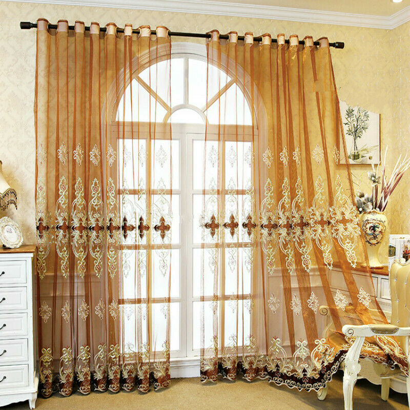 Lace Embroidered Tulle Curtain Fabric Sheer Voile Drape Semi-finished Retro New