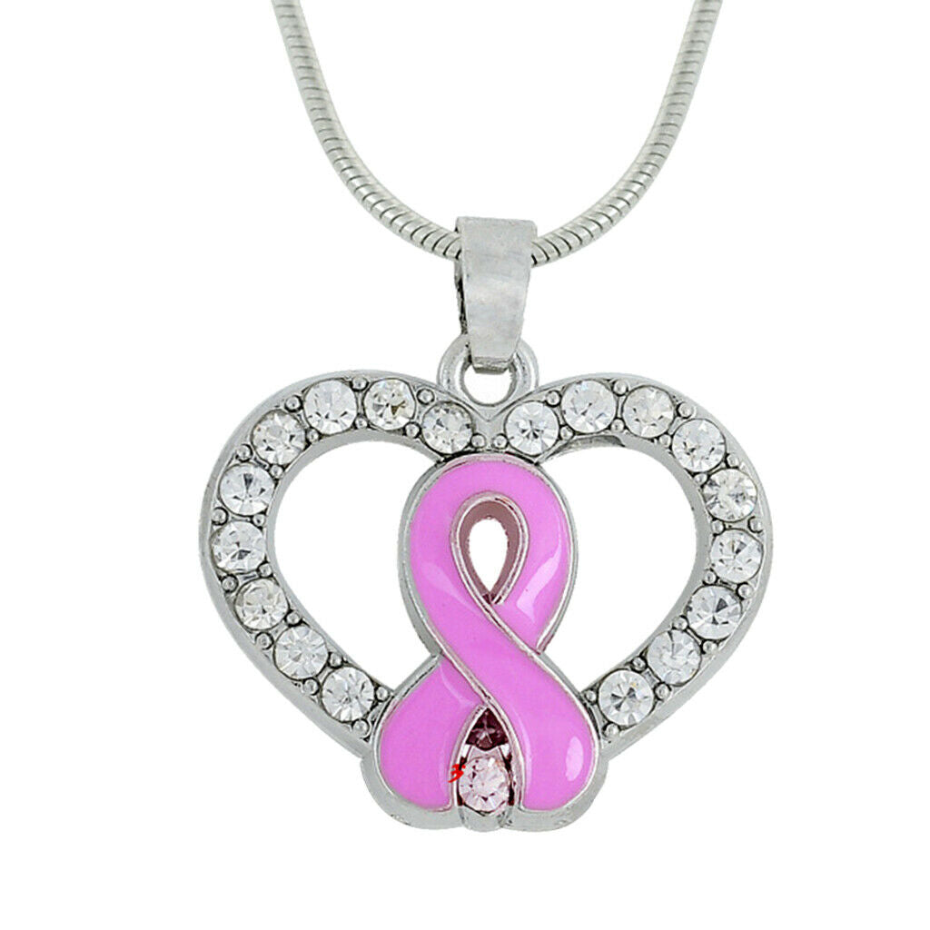 Crystal Rhinestone Heart Ribbon HIV AIDS Awareness Pendant Necklace Jewelry