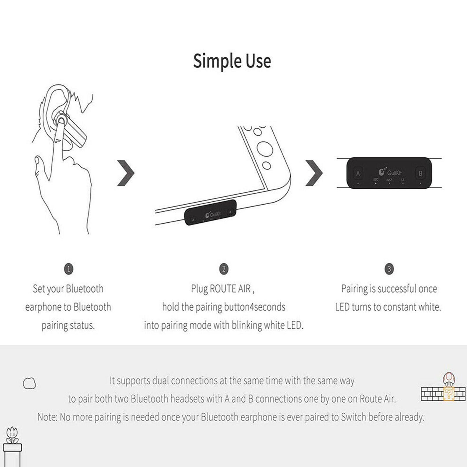 For Nintendo Switch GULIkit Route Air bluetooth Adapter Audio Transmitter Type-C