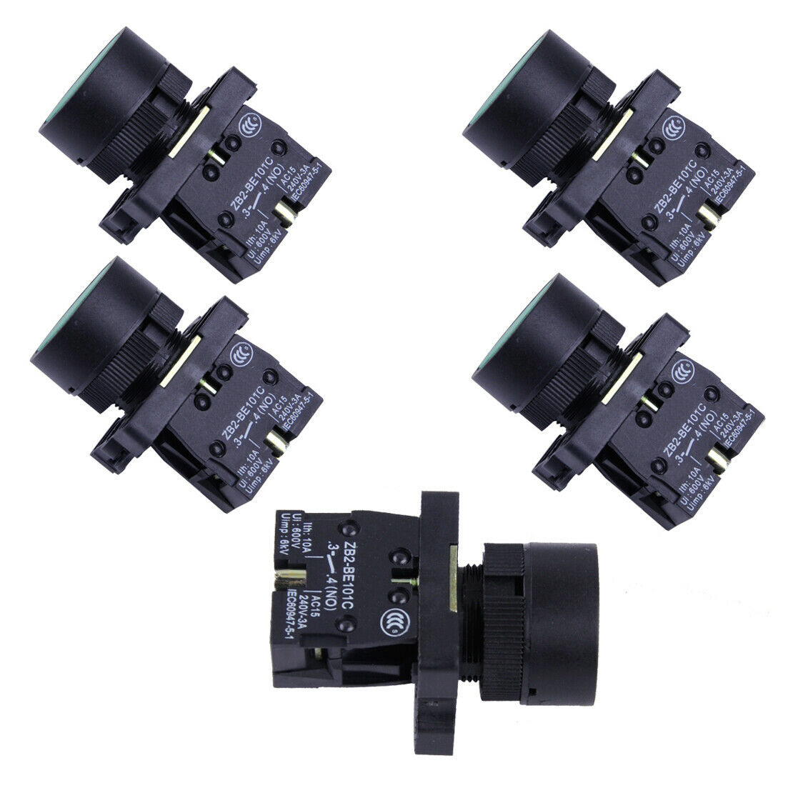 5pcs 22mm 1 NO N/O Green Sign Momentary Push Button Switch 600V 10A ZB2-EA31 An