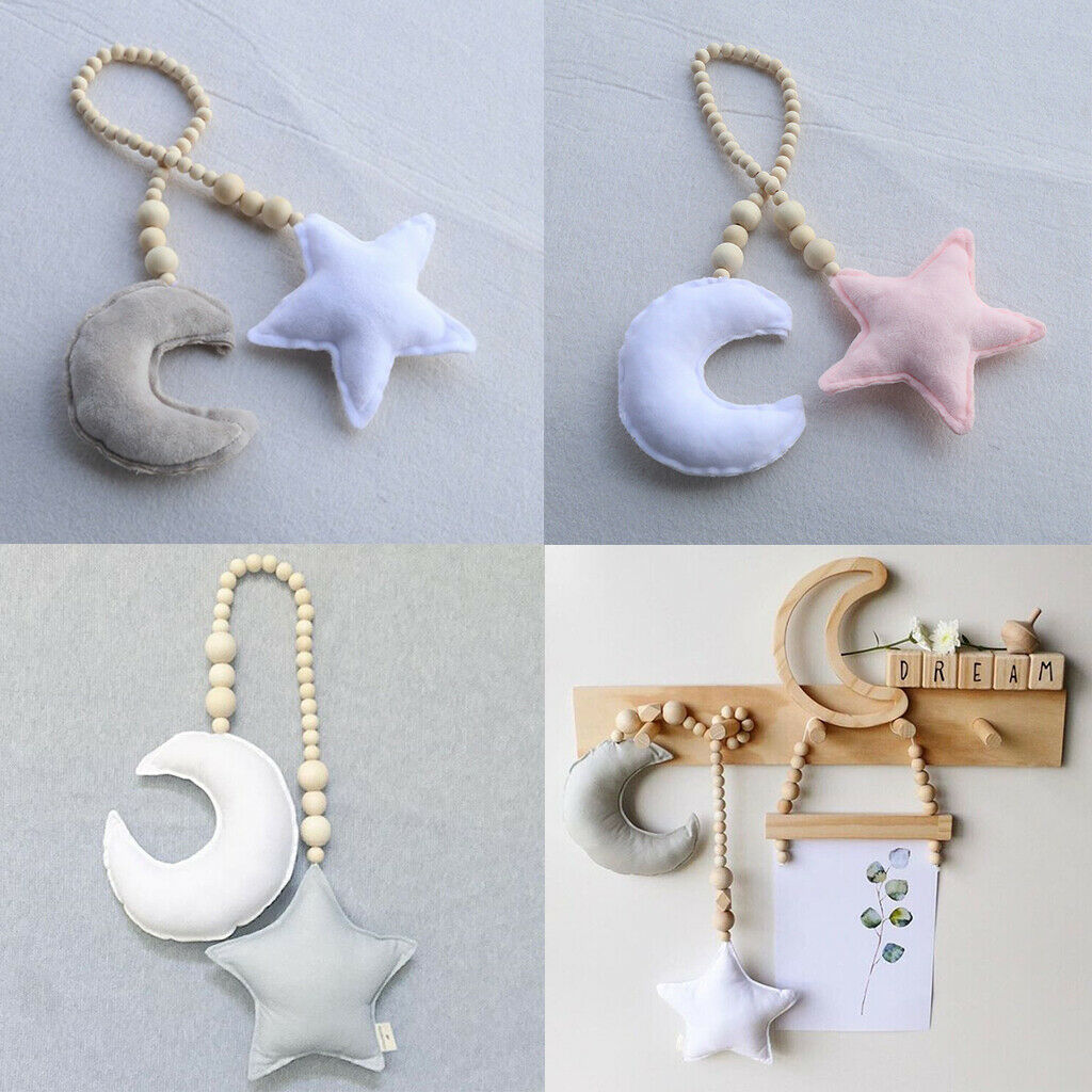Set of 2 Wooden Beaded Mosquito Net Tieback Rope Moon&Star Wall Hanging