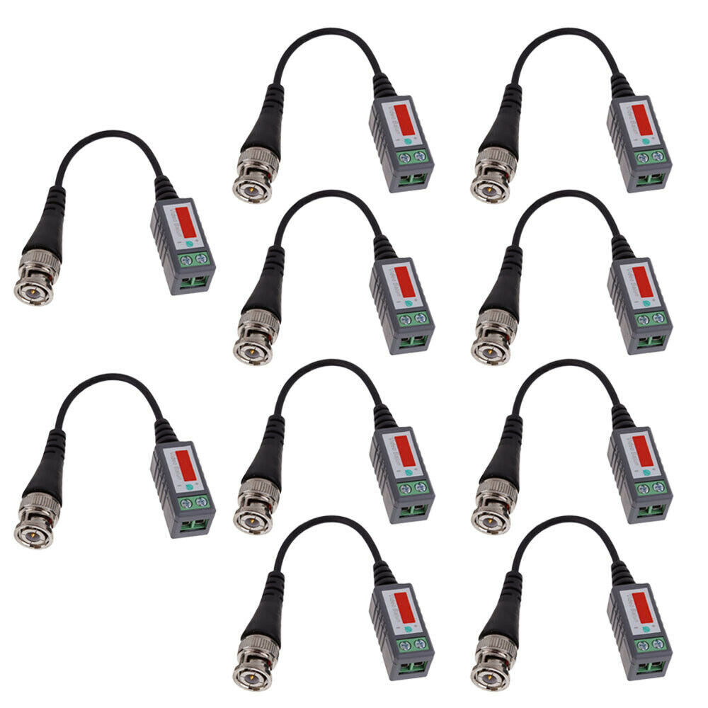 10x CCTV Camera Passive Video Balun Transceiver BNC Connector Coaxial Cable