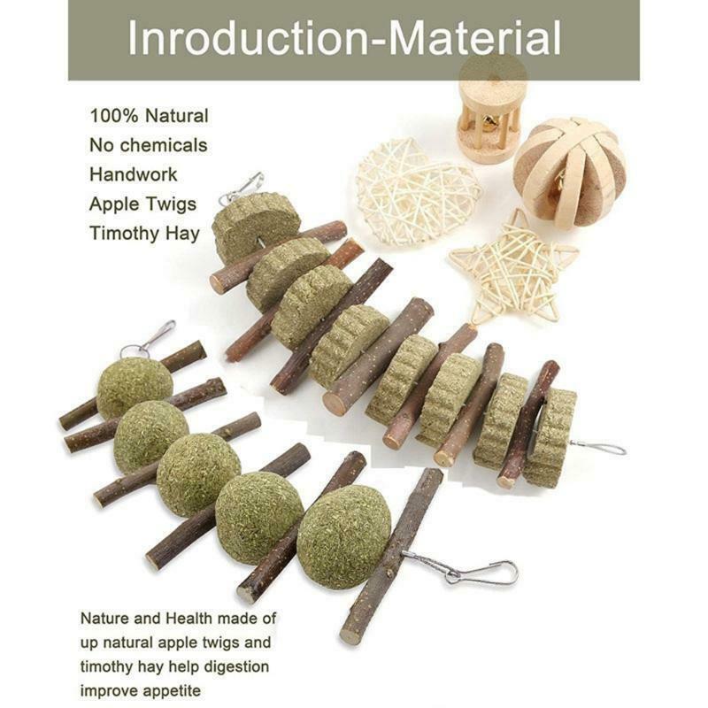 Wood Chew Toys Set Timothy Grass Hay Treat for Degu Bunny Cage Accessories