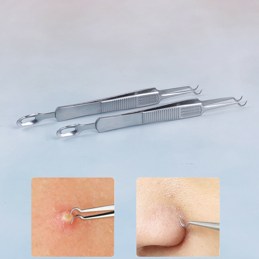 Facial extractor blackhead acne blemish remover tweezers bend curved need.l8