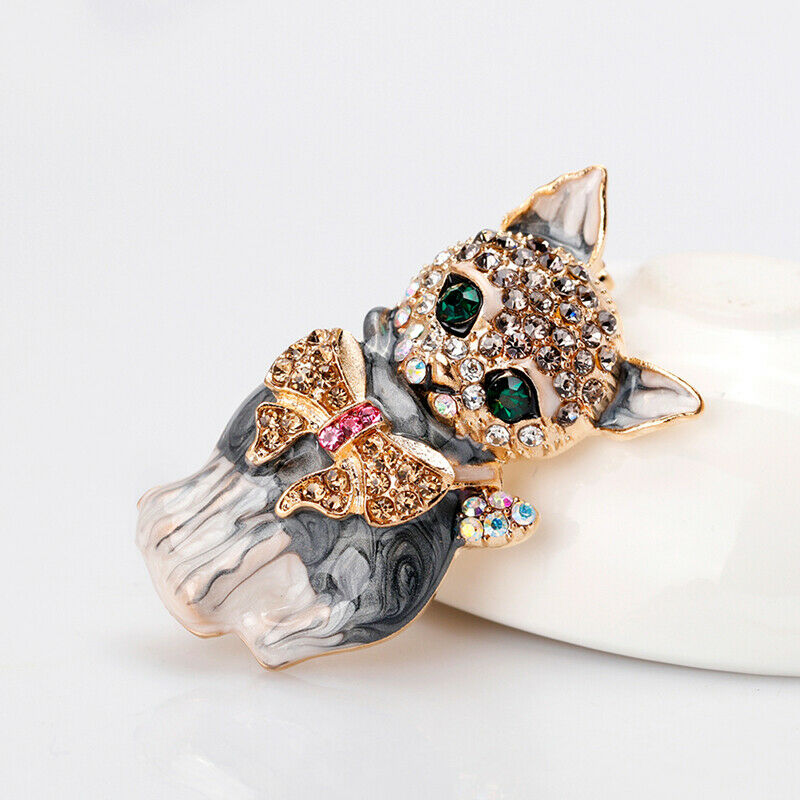 New Enamel Crystal Green Eye Cartoon Cat Brooch Pin Jewelry Bag Ornament G.l8