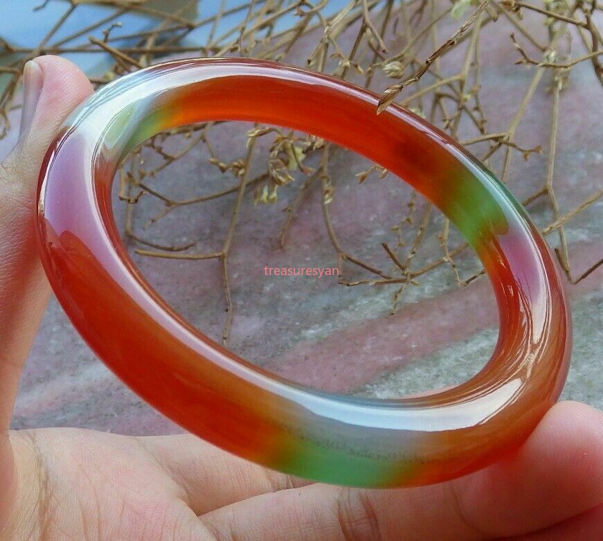 1 piece of green red agate jade round circle bangle bracelet 56-58mm