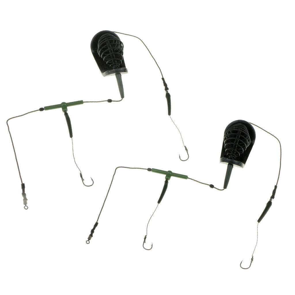 2pcs Durable Fishing Carp Coarse Hair Rig Hooks Set Inline Method Feeder Cages
