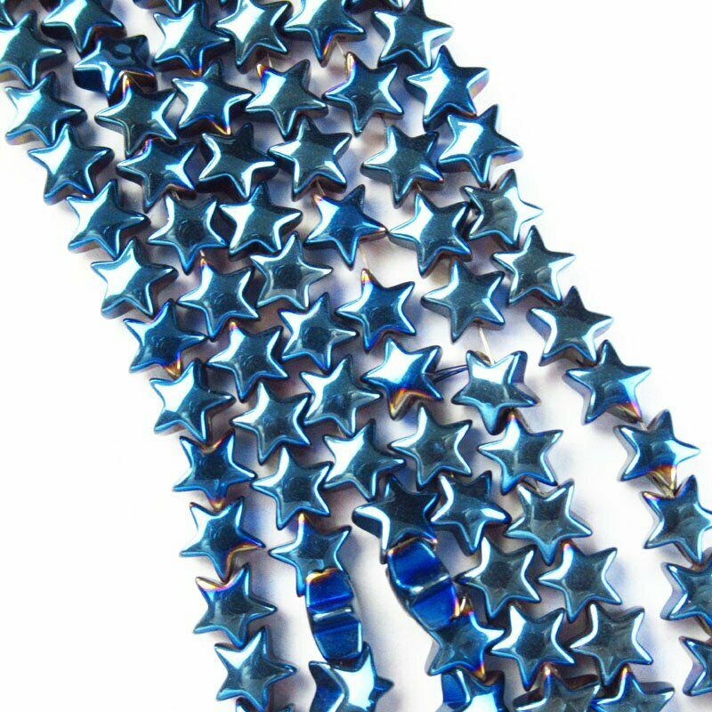 1Strand 6x6x3mm Carved Blue Hematite Star Pendant Loose Bead 15.5 inch A-415TS