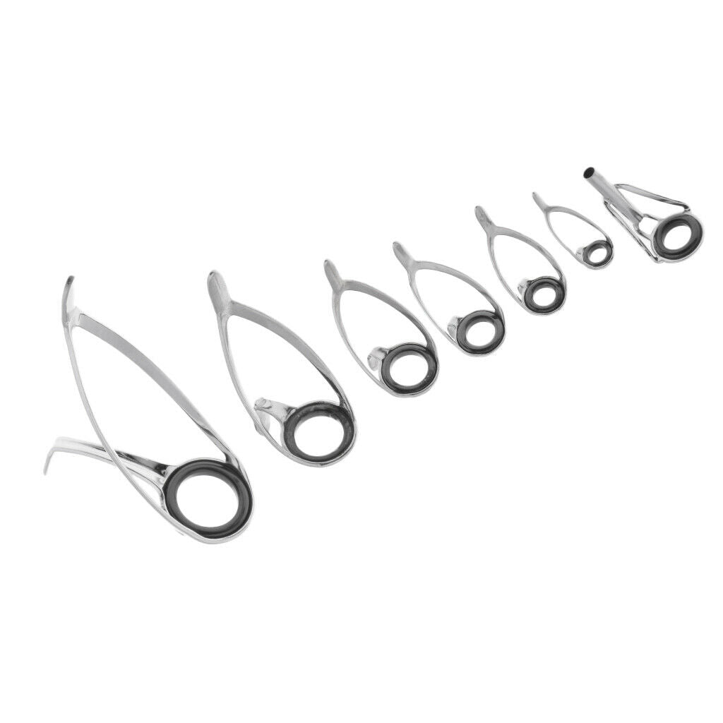 Set of 7 Fishing Rod Guides Replacement Stainless Steel Double Leg Guides