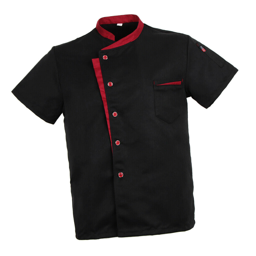 Unisex Chef Jacket Coat Short Sleeves Shirt Hotel Kitchen Uniform Black