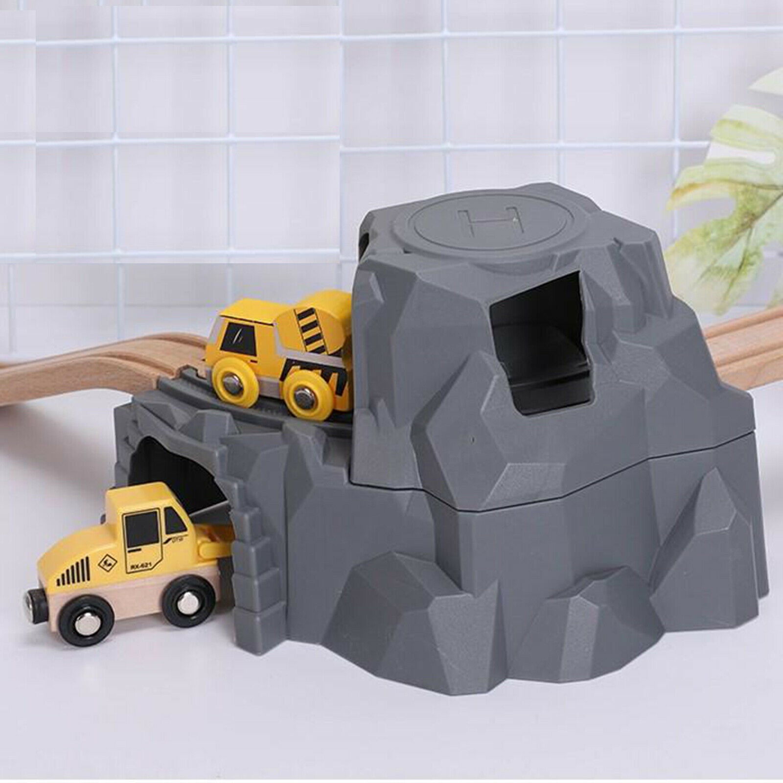 Double Tunnel Wooden Train Track for Tunnel Track Kids Birthday Gifts Toys