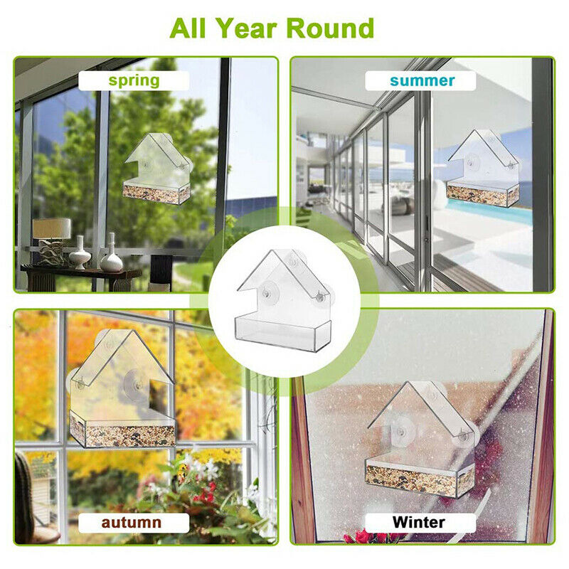 Acrylic Transparent Window Viewing Bird Feeders Tray Birdhouse Pet Water FeeBDA