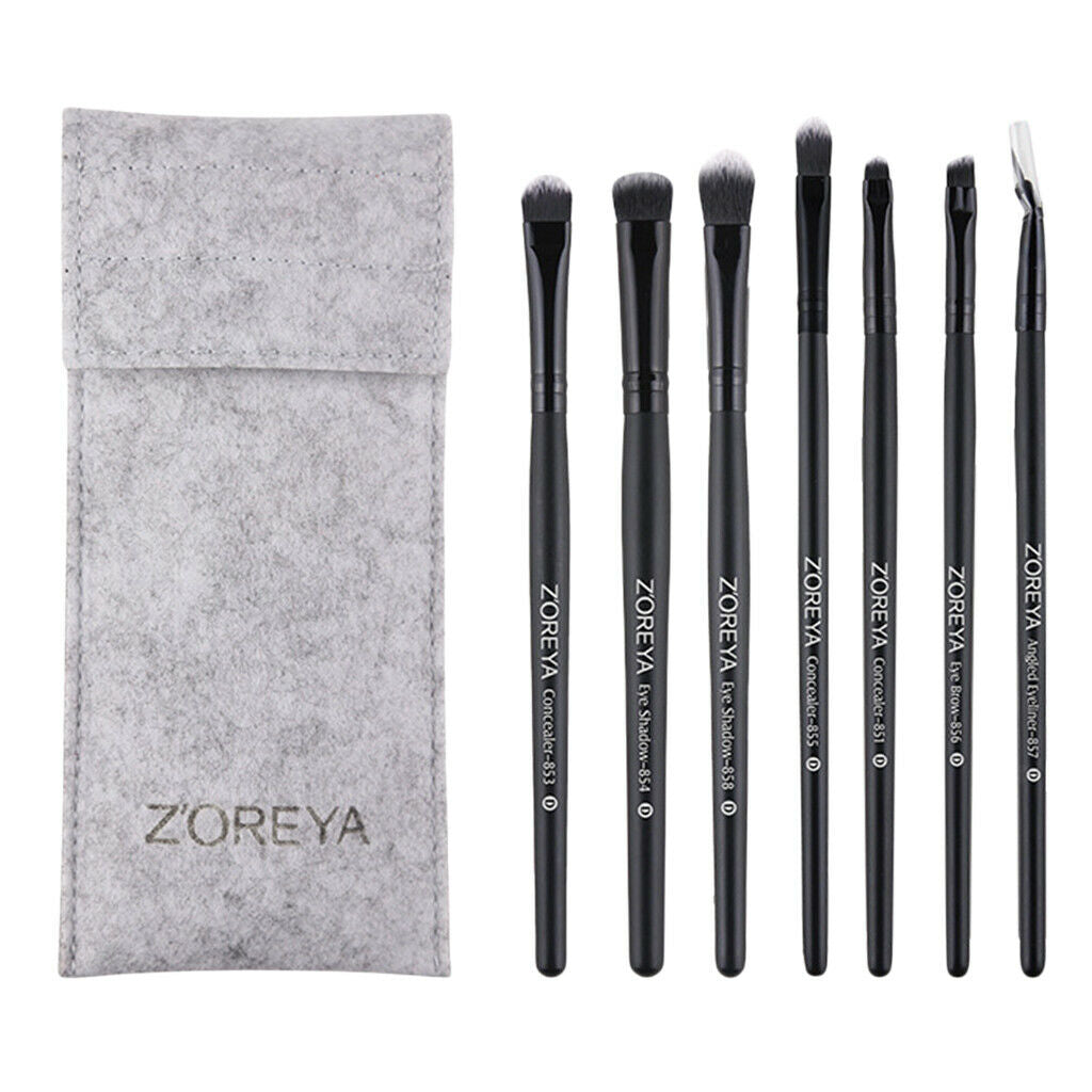Black Wooden Handle Eye Makeup Brushes Set, 7 Pieces Eyeshadow Makeup Brushes
