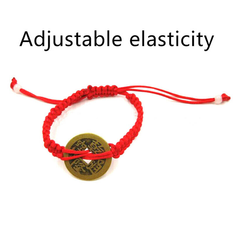 Chinese Feng Shui Wealth Lucky Copper Coin Pendant Red String Bracelets JeweBDD