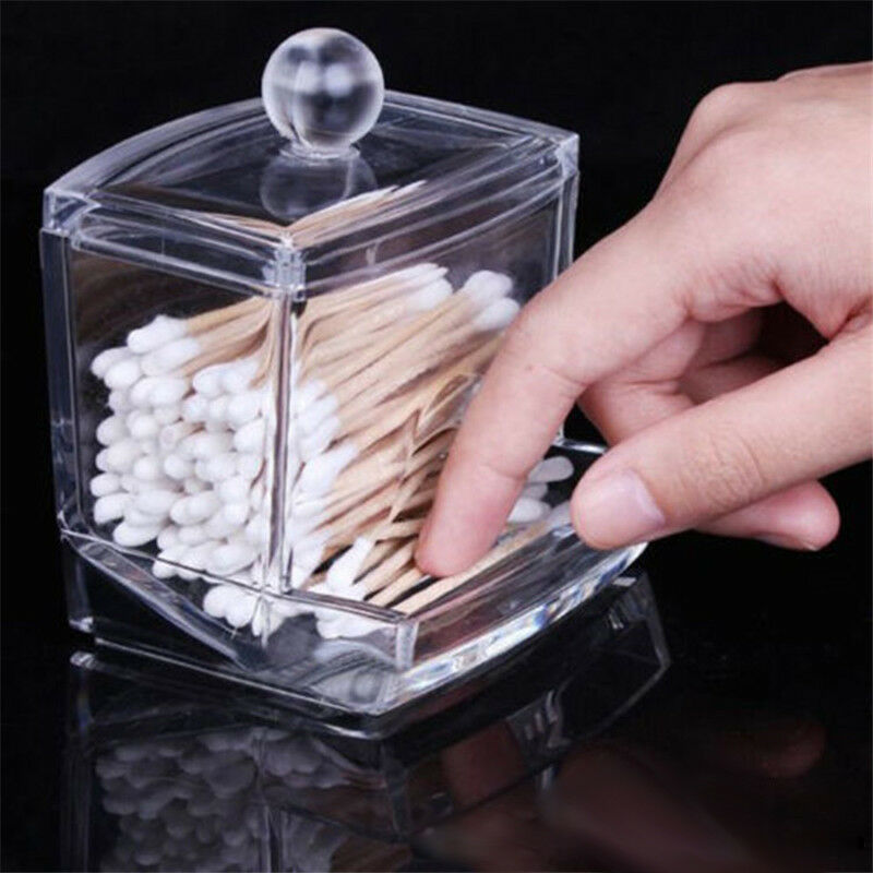 Clear Acrylic Cotton Swab Q-tip Storage Holder Box Cosmetic Makeup Organizer ~