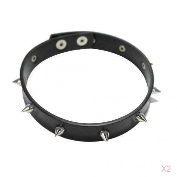 2 Pieces Punk Rock Gothic Leather Spike Rivet Stud Collar Choker Necklace