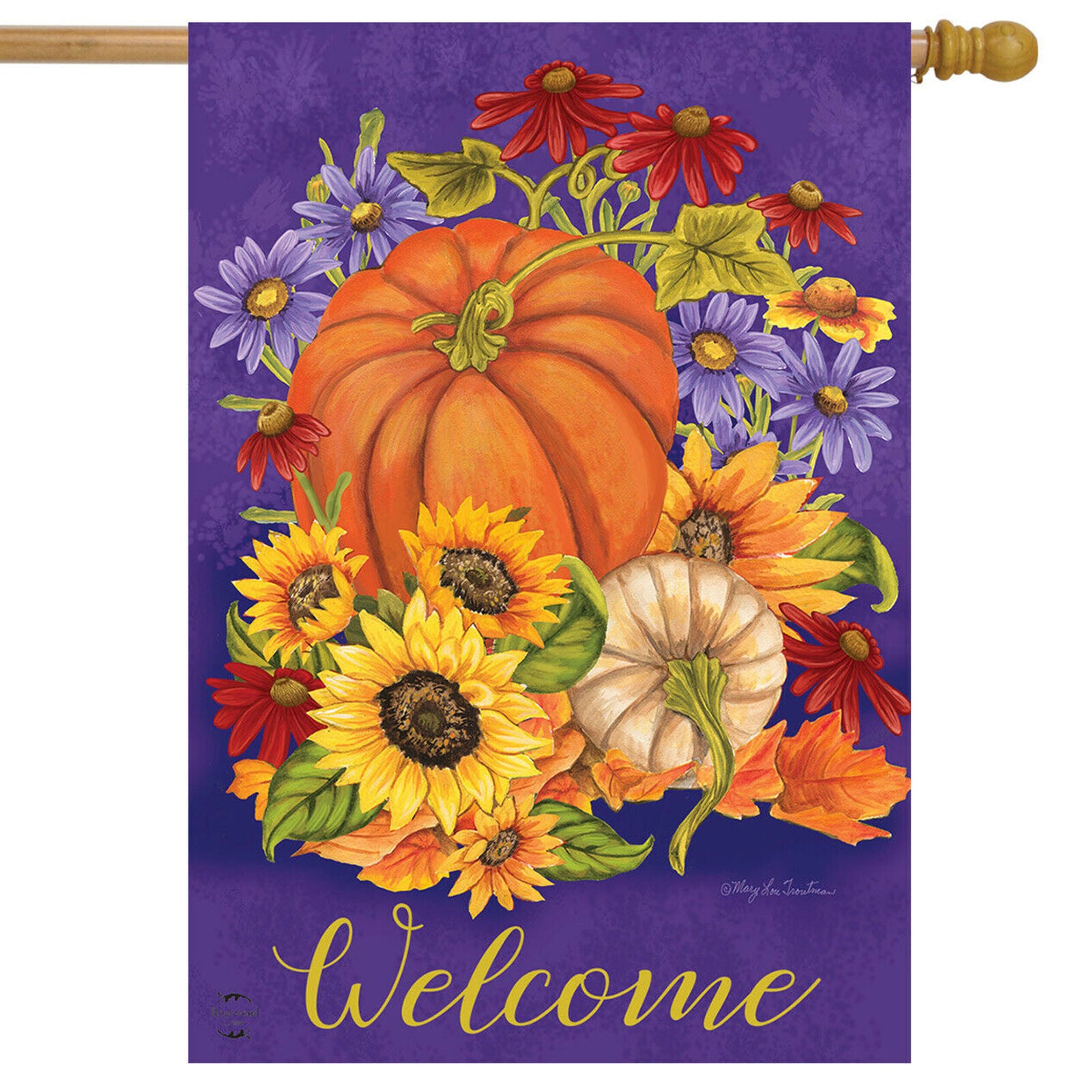Gifts of Fall Welcome House Primitive Floral Pumpkin 28x40 Briarwood Lane Flag