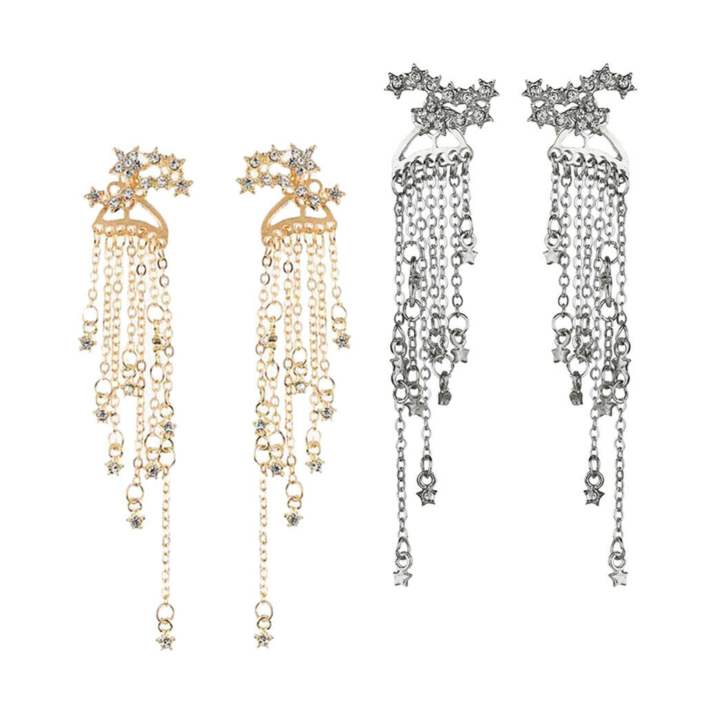 Minimalism Sparkle Star Long Tassels Drop Dangle Earrings Stud Golden