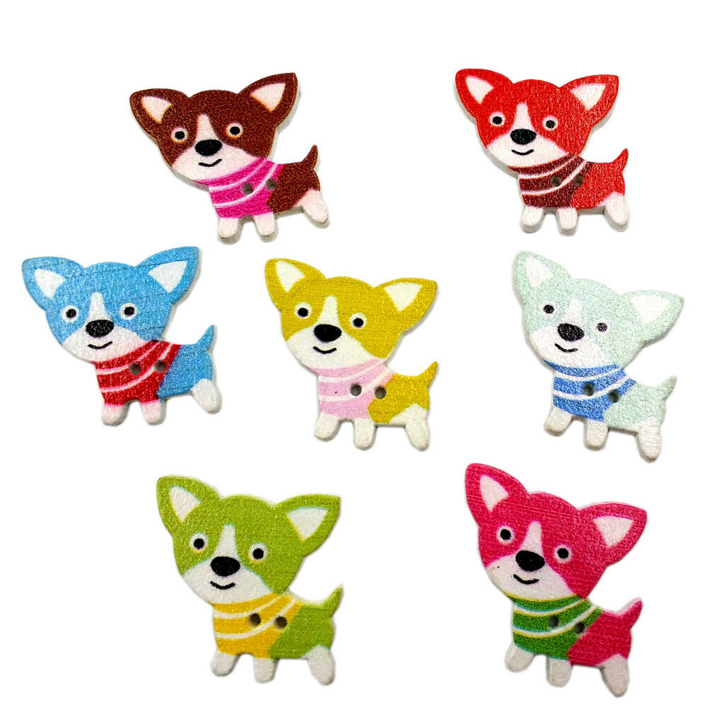 50pcs Mixed Cartoon Dog Wooden Sewing Buttons Fasteners for DIY Sewing Craft
