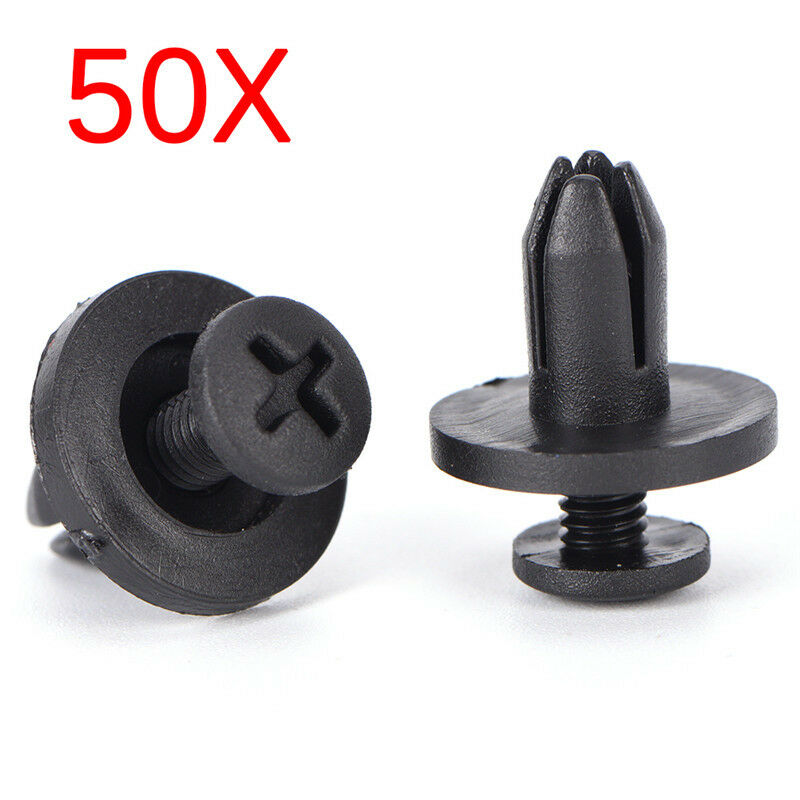 50pcs 6 mm Auto Car Bumper Fender Retainer Push Black Plastic Clips Fasten H Lt