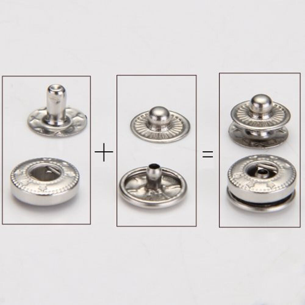 50 Set Metal No Sewing Press Studs Buttons Snap Fastener Popper 12mm