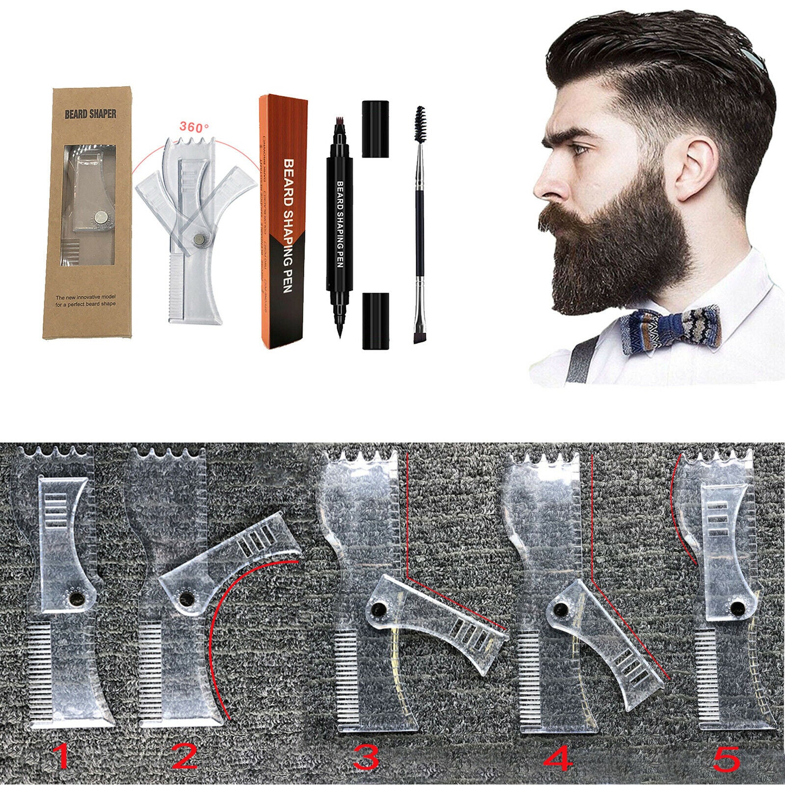 Waterproof Beard Filling Pen Kit Salon Hair Engraving Styling Eyebrow Brush Tool