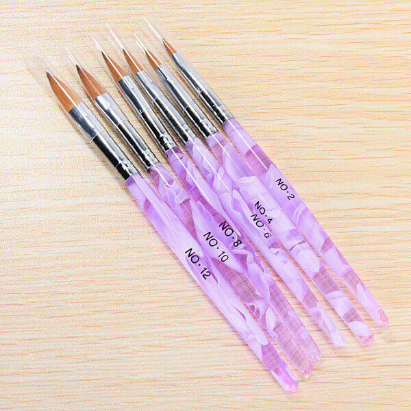 6x 6 Size Marble Sable Violet Uv Gel Nail Art Brush NO.2,4,6,8,10,12 Pen Set