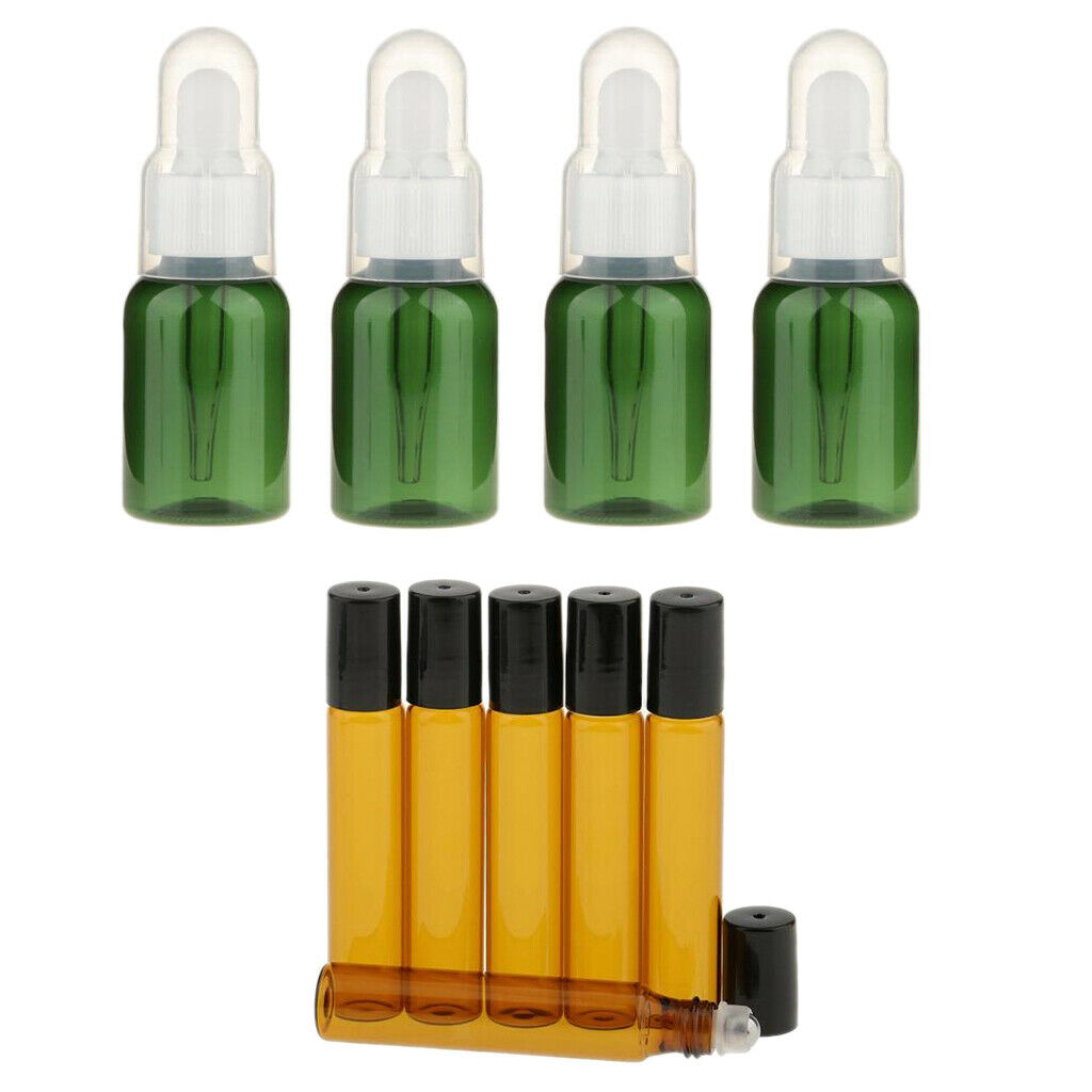4pcs Dropper Pipette Essential Oil Bottles+6pcs Travel Glass Roll On Bottles