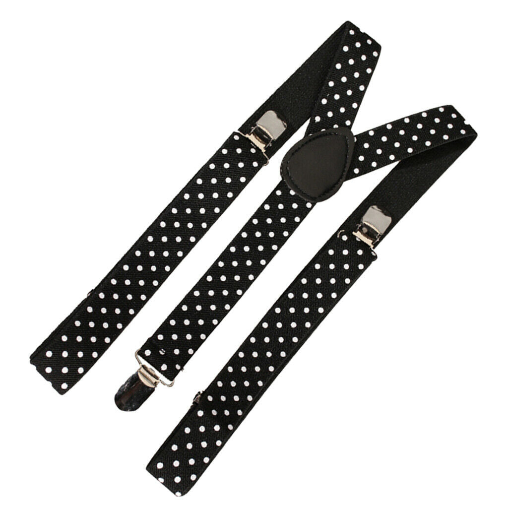 Clip-on Braces Elastic Y-back Suspender 37 x 15/16 inch - Black w/ White Dots