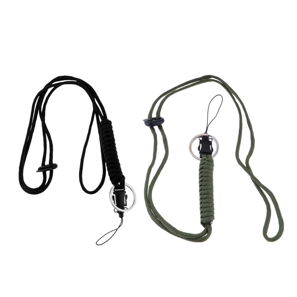 2X Utility Braided Lanyard Survival Paracord Keychain with Split Ring black