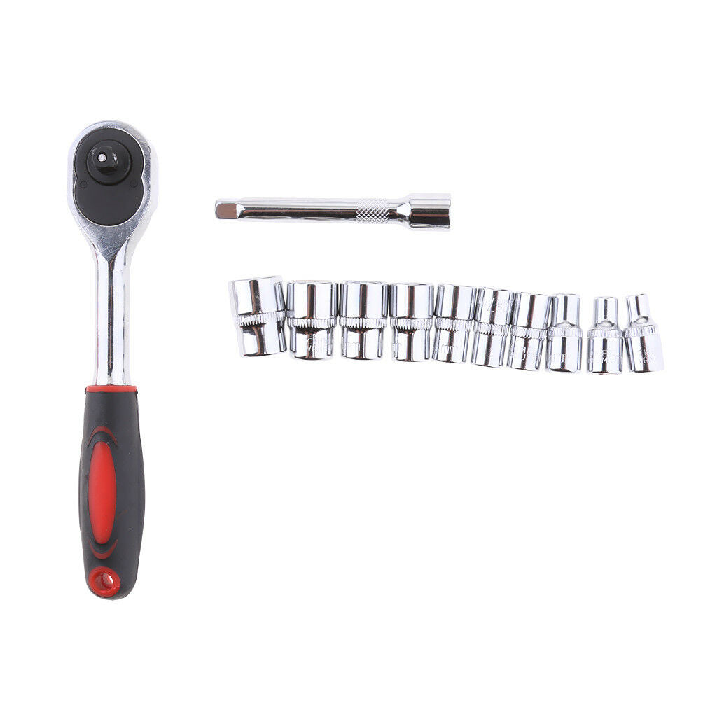 12-Pieces 1/4-inch Drive Quick Release Ratchet and Cr-V Metric Sockets Sets