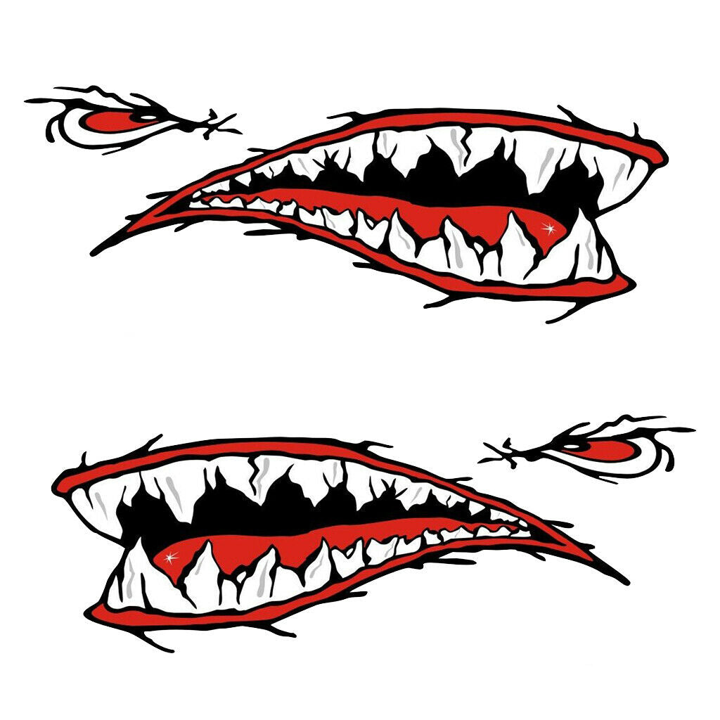 2 Sets Fish Boat Decals - 2x Fish Skeleton Decals & 2x Shark Teeth Mouth Decals,
