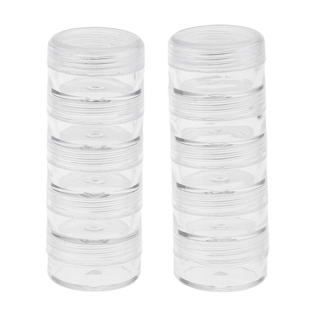 2 Set 5 Storage Clear Container Screw Top Jar For Small Crafts Bead Findings