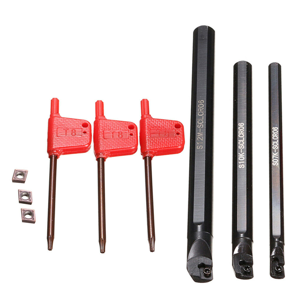 S07K+S10K+S12M-SCLCR06 Holder Kit + CCMT060204-HM Inserts Blades + T8 Wrench