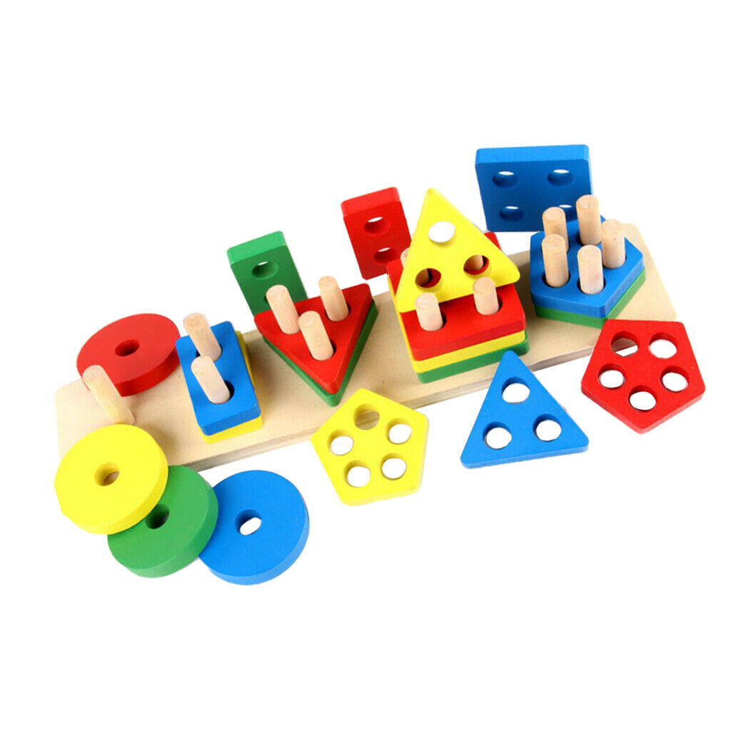 Wooden Geometric Sorting Board Toys Building Blocks for Kids Children Toddler