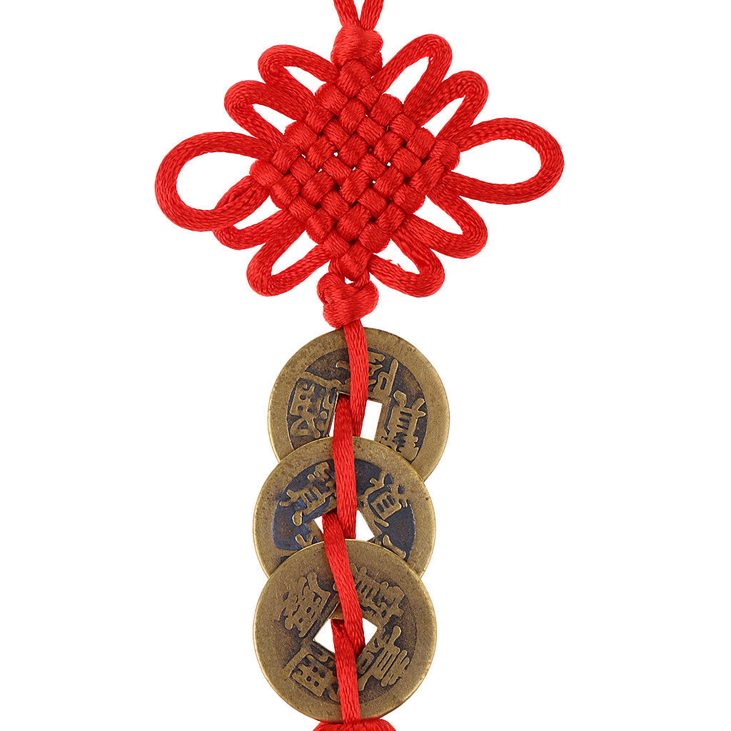 2" Chinese Knot Tassel Hanger Feng Shui 3 Coins Pendant Car Hanging Amulet