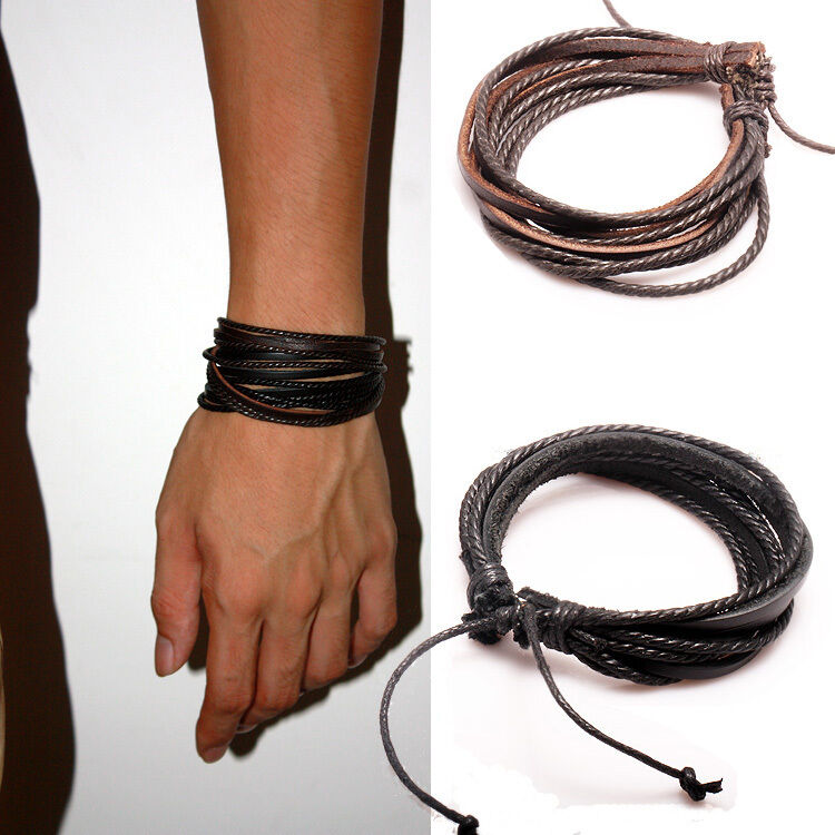 2PCS Lot Mens Girls Wrap Leather Charm Bracelet Women Fashion Jewelry Chain