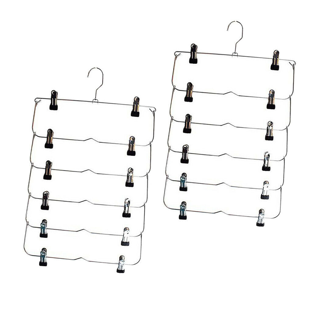 6 Tier Skirt Hangers Pants Hangers Closet Organizer Fold Up Hangers 2pcs