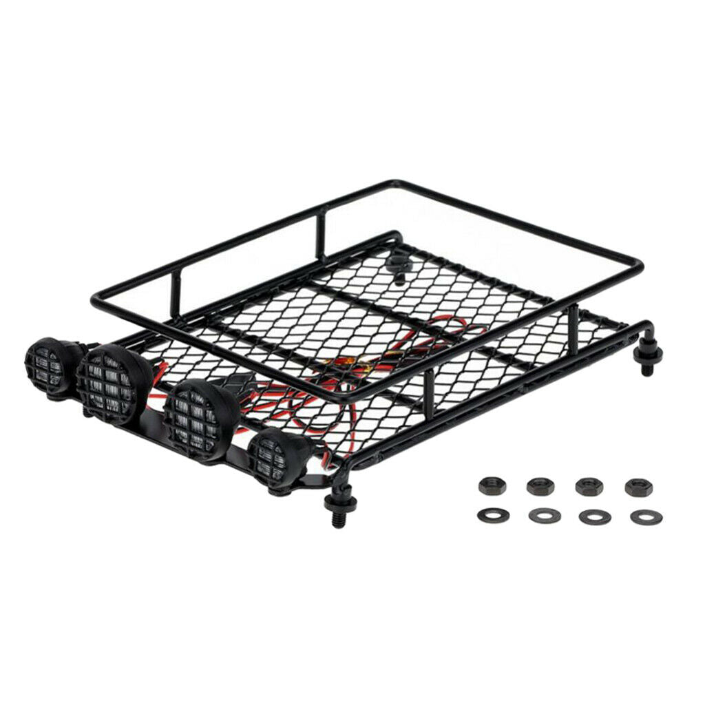 1/10 1/8 1/12 RC Car Metal Roof Rack Luggage Carrier W/ 4 LED Lights Accessories
